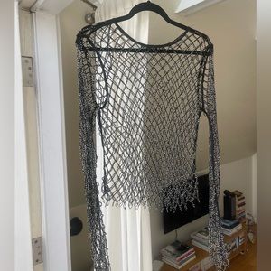 Zara beaded long sleeve mesh top